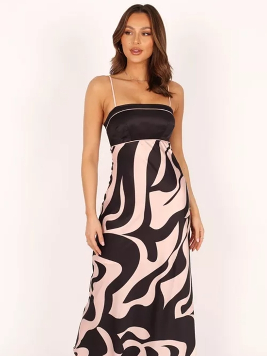 Petal & Pup Dresses & Skirts - Petal & Pup Dress Size 14 New Satin Midi Side Zip Pink Black Abstract Print
